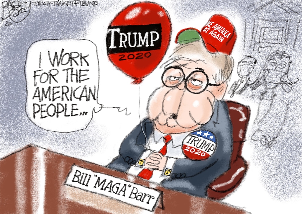 (Pat Bagley | The Salt Lake Tribune) This cartoon, titled "Low Barr," appears in The Salt Lake Tribune on Wednesday, July 29, 2020.