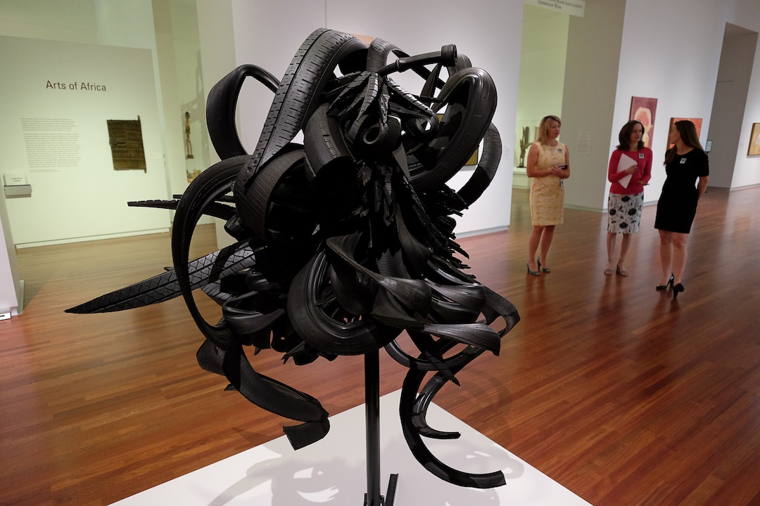 (Francisco Kjolseth  |  The Salt Lake Tribune)  Discarded Memories, 2008, by American born artist Chakaia Booker is on display as the Utah Museum of Fine Arts officially reopens with a media unveiling Friday after 19 months of being closed for building renovations and a "reimagining" of the gallery spaces.
