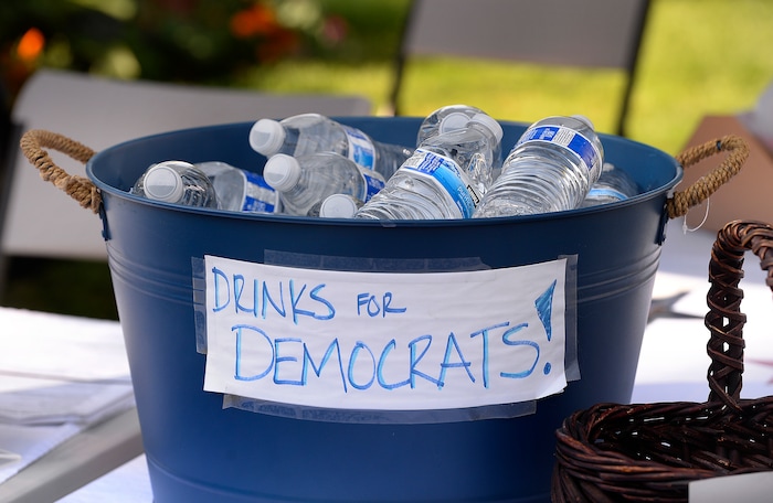 (Scott Sommerdorf   |  The Salt Lake Tribune)   
Drinks offered at the Utah Democrats booth at the fifth annual Provo Pride Festival, Saturday, September 16, 2017.
