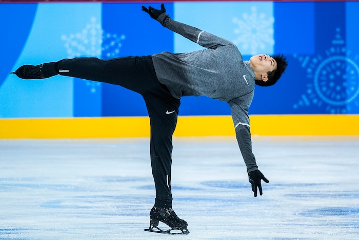 (Chris Detrick | The Salt Lake Tribune) Salt Lake City's Nathan Chen practices his Men's Single Skating Short Program for the Team Event at the Gangneung Ice Arena Thursday, February 8, 2018.