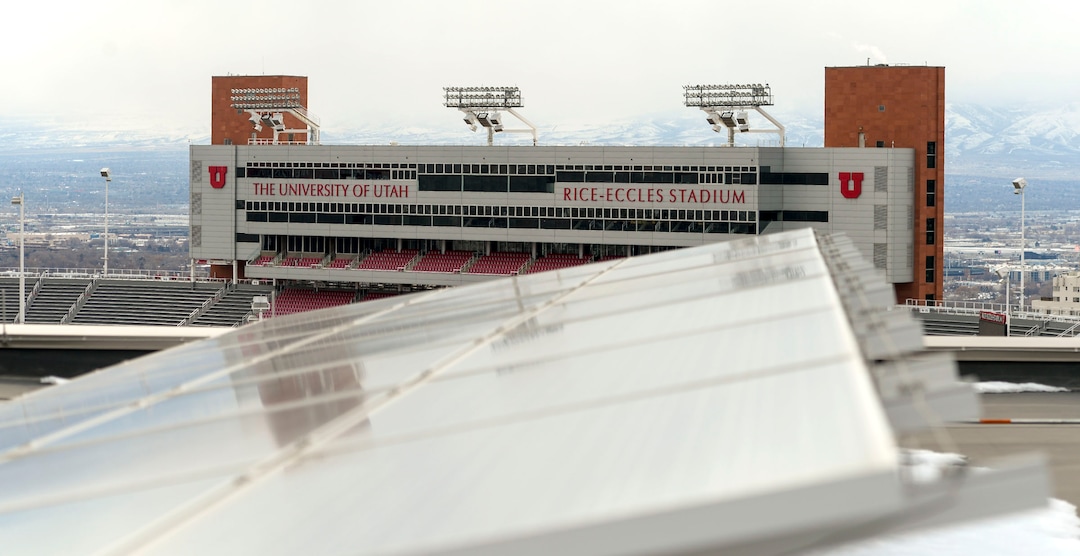 (Leah Hogsten | The Salt Lake Tribune) The University of Utah gets more than half of electricity from renewable sources, including these solar panels located on the roof of the Marriott Library.