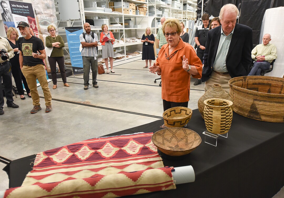 (Francisco Kjolseth  |  The Salt Lake Tribune)  John Wesley Powell experts and distinguished anthropologists Catherine Sweeney Fowler and Don D. Fowler from the University of Nevada, Reno talk about recently acquired artifacts by the Natural History Museum of Utah collected by explorer Powell during his famed Colorado River expeditions. 