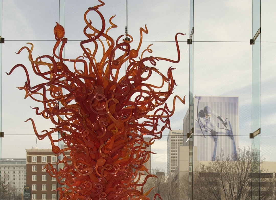 (Trent Nelson  |  Tribune file photo) "Olympic Tower," a huge glass sculpture by Seattle artist Dale Chihuly, on display at Abravanel Hall in 2001.