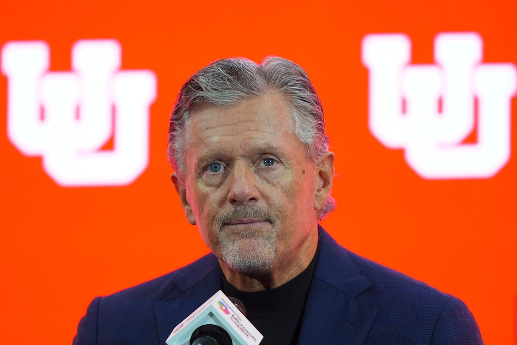 Utah head coach Kyle Whittingham during the Big 12 NCAA college football media days in Frisco, Texas, Wednesday, July 9, 2025. (AP Photo/LM Otero)
