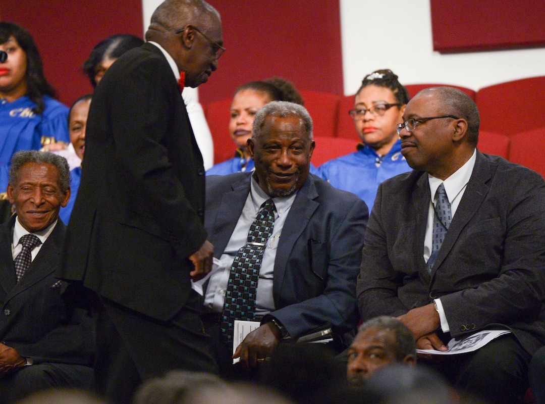 (Leah Hogsten  |  The Salt Lake Tribune) The Rev. France A. Davis celebrates his 44th anniversary as pastor at Calvary Baptist Church with members of his congregation, Sunday, April 22, 2018. Davis, who arrived in Salt Lake City in 1974 with his wife Willene Davis, has built the  congregation to more than 700 members. 