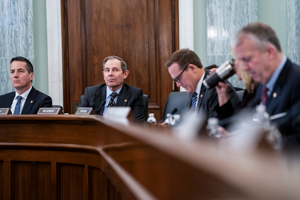 (Haiyun Jiang | The New York Times) Sen. John Curtis, R-Utah, second from left, listens as the Senate Commerce, Science and Transportation Committee holds a hearing on the Panama Canal on Capitol Hill on Tuesday, January 28,. 2025.