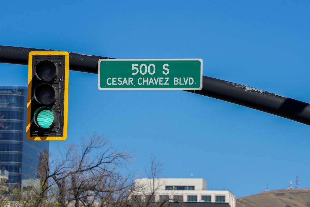 (Chris Samuels | The Salt Lake Tribune) A sign for Cesar Chavez Blvd. in Salt Lake City, Thursday, March 19, 2026. Salt Lake City officials say those signs have come down, after allegations surfaced that Chavez sexually assaulted teen girls in the 1970s.
