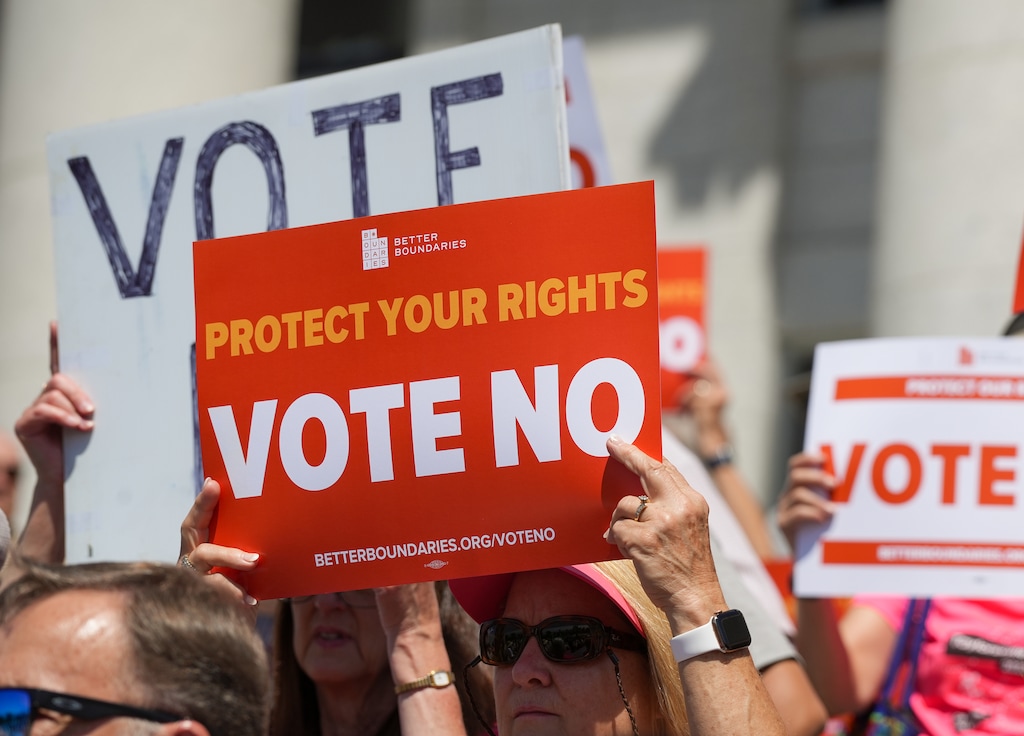 (Chris Samuels | The Salt Lake Tribune) Members of the public attend a rally against a proposed constitutional amendment to reform the citizen initiative process at the Capitol in Salt Lake City, Monday, Aug. 26, 2024.