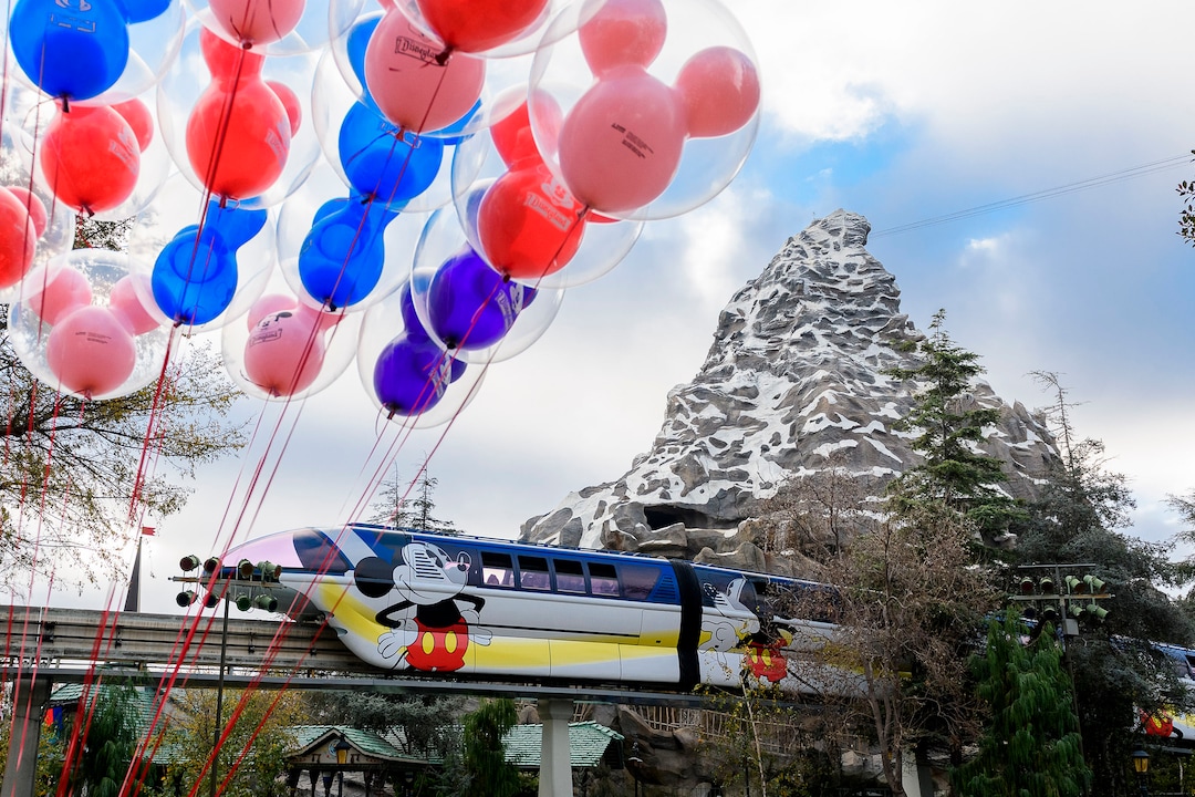 (Photo courtesy Richard Harbaugh/Disneyland Resort) The blue monorail at Disneyland dons a new celebratory and colorful design in honor of Get Your Ears On - A Mickey and Minnie Celebration.