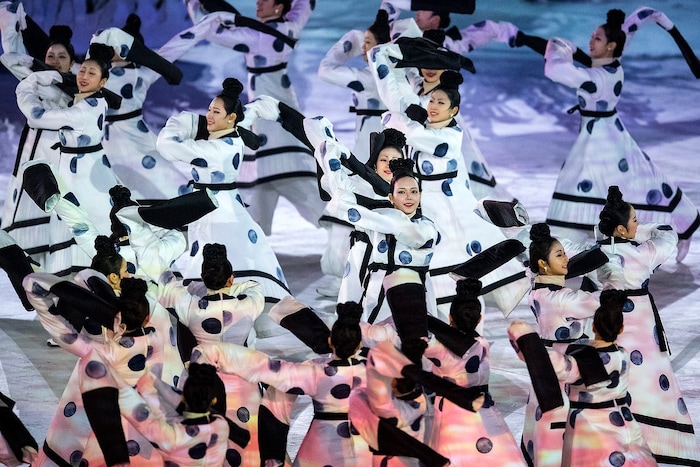 (Chris Detrick  |  The Salt Lake Tribune)  Dancers perform during the Pyeongchang 2018 Winter Olympics opening ceremony at Olympic Stadium Friday, February 9, 2018.  