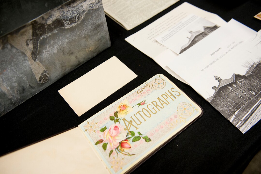 (Jeremy Harmon  |  The Salt Lake Tribune) This autograph book was found in a time capsule that was buried in the corner stone of Ogden Academy on September 27, 1887. It contains the signatures of students and faculty of the school. Items from the time capsule were displayed at the Utah State Archives on Wednesday, Oct. 16, 2019.