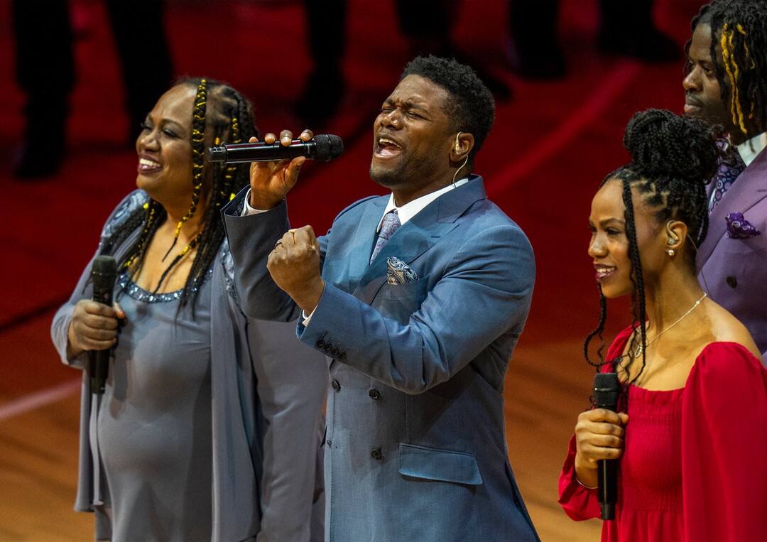 (Rick Egan | The Salt Lake Tribune) The Bonner Family performs the HBCU game at the Jon M. Huntsman Center on Saturday, Feb. 18, 2023.