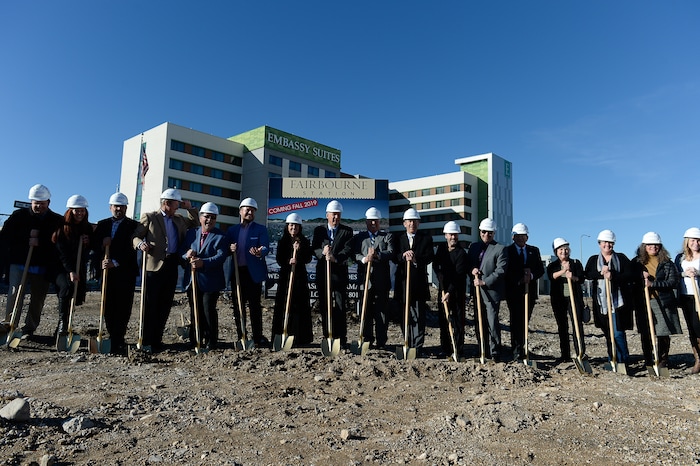 (Francisco Kjolseth | The Salt Lake Tribune) Wasatch Commercial Management gets ready to break ground Tuesday, Nov. 28, 2017, alongside developers, real estate brokers and state leaders in West Valley City for the state-of-the-art ÒFairbourne StationÓ that will serve as the cornerstone of the new downtown in UtahÕs second-largest and most diverse city.