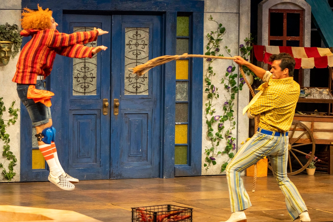(Rick Egan | The Salt Lake Tribune) Andrew Plinio pays Dromio of Ephesus and Marco Antonio Vega plays Antipholus of Ephesus, in "The Comedy of Errors" at the Utah Shakespeare Festival in Cedar City, on Saturday, July 3, 2021.