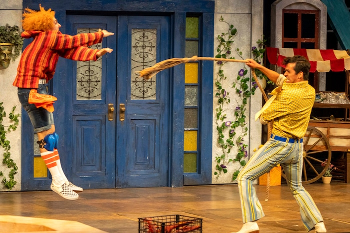 (Rick Egan | The Salt Lake Tribune) Andrew Plinio pays Dromio of Ephesus and Marco Antonio Vega plays Antipholus of Ephesus, in "The Comedy of Errors" at the Utah Shakespeare Festival in Cedar City, on Saturday, July 3, 2021.