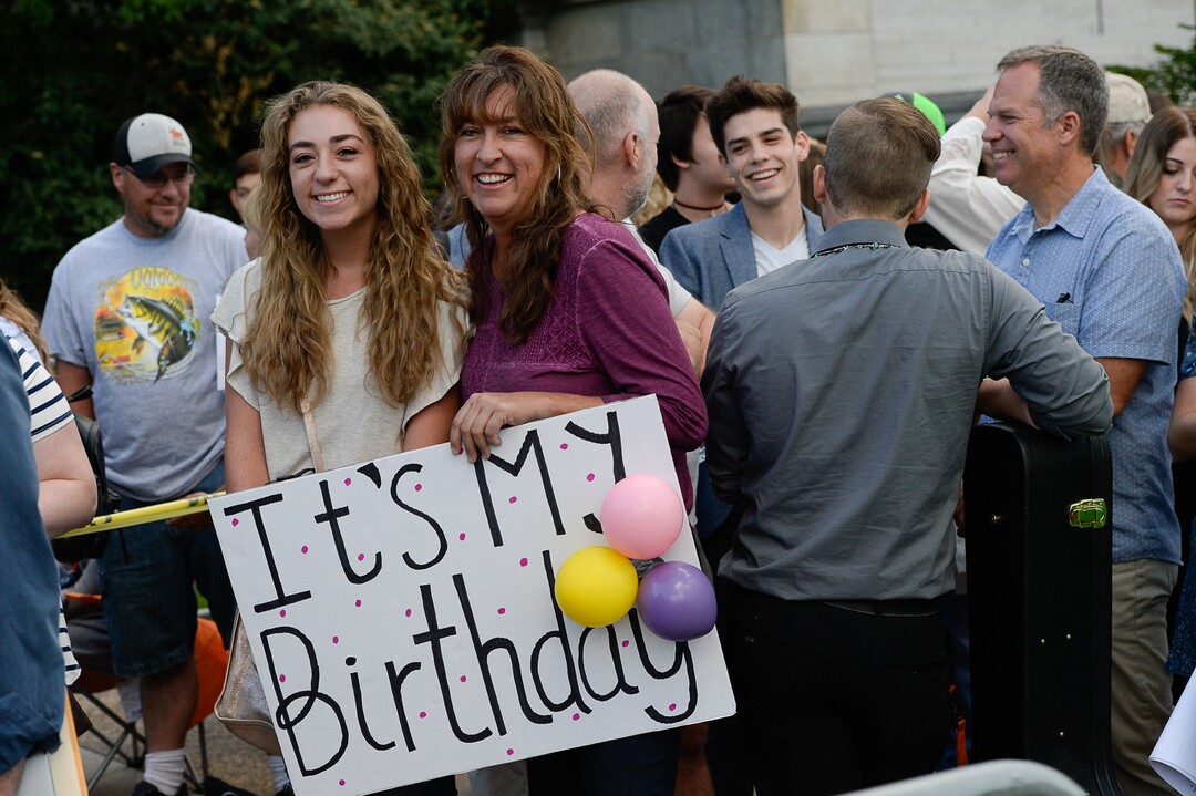 (Francisco Kjolseth  |  The Salt Lake Tribune) KC Rose, 17, is joined by her mother Kamryn who was celebrating her birthday by supporting her daughter before "American Idol" auditions in downtown Provo on Wednesday morning, Aug. 23, 2017, for the revived show, which is moving to ABC and will air in early 2018.