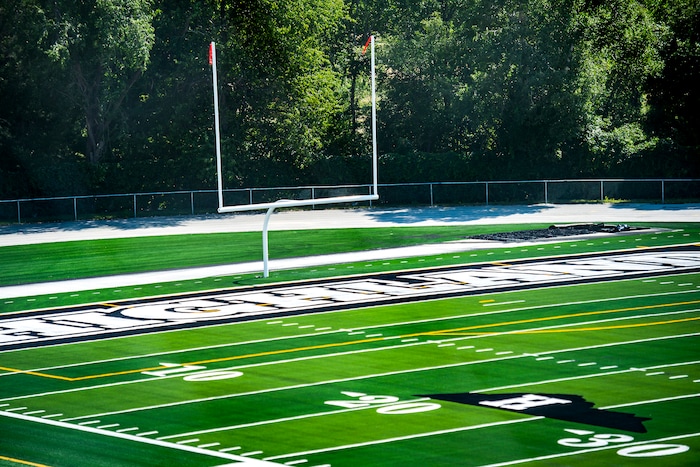 (Chris Detrick  |  The Salt Lake Tribune)  The artificial turf football field at Highland High School Friday July 3, 2015.   