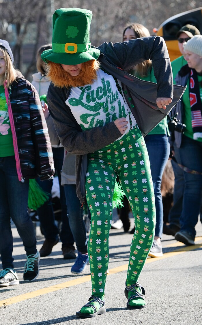 (Francisco Kjolseth | The Salt Lake Tribune) Shamrocks and sunshine were aplenty as Salt Lake City’s Irish community celebrates their 41st annual St. Patrick’s Day Parade with crowds lining up to take in the festivities. Marching bands, Irish dancers, bagpipes and a sea of green moved along 200 South, starting at 500 East Saturday morning en route to State street where the Siamsa festivities kept the fun going at the Gallivan Center.