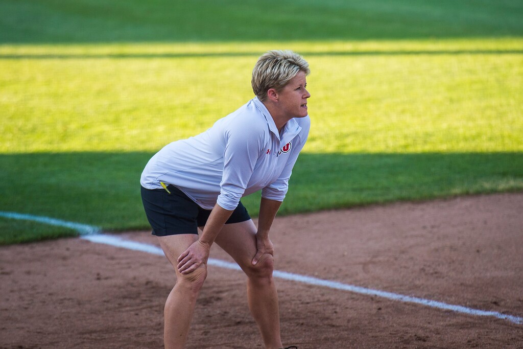 Chris Detrick  The Salt Lake Tribune file photo  | University of Utah softball coach Amy Hogue watches during the game against Washington in 2017. Hogue's team lost 18-17 at Arizona State last Sunday, after leading 17-9 in the seventh inning.