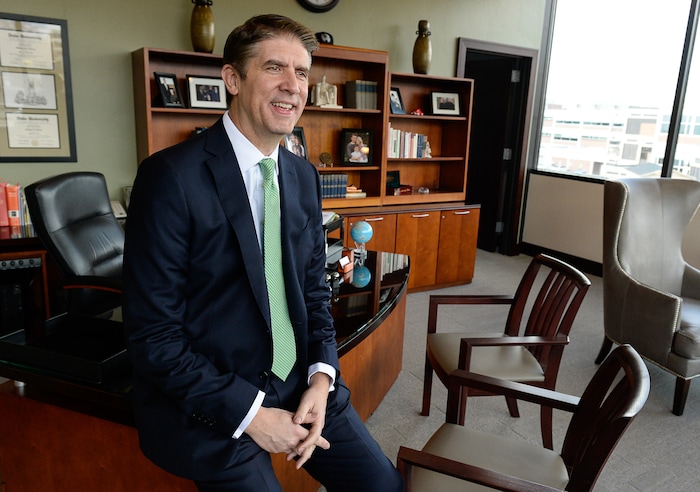 (Francisco Kjolseth | The Salt Lake Tribune) Utah Valley University President Matthew S. Holland announces his calling as an LDS mission president on Monday, Nov. 6, 2017. Holland who is set to leave the UVU in June of 2018, will preside over an English-speaking mission scheduled to be announced later in the year.