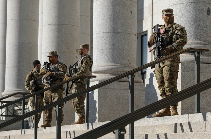 (Francisco Kjolseth  | The Salt Lake Tribune) The National Guard enhances security at the Utah Capitol for the start of the 2021 legislative session in Salt Lake City on Tuesday, Jan. 19, 2021.