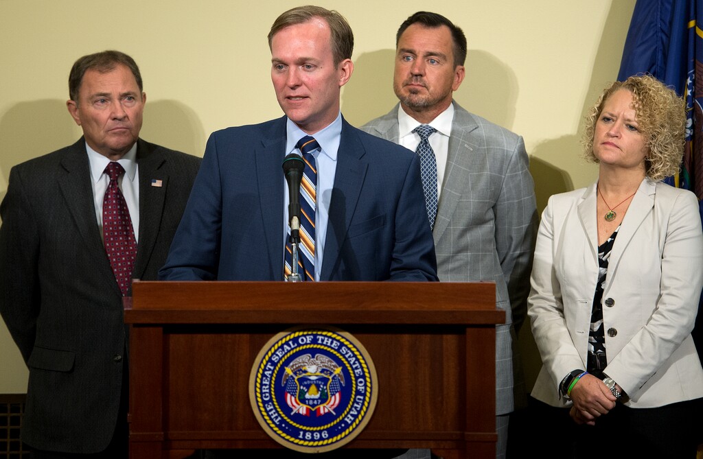 Leah Hogsten  |  The Salt Lake Tribunel-r More cops, more money and more behavioral treatment beds are needed said Governor Gary Herbert, Salt Lake County Mayor Ben McAdams, Utah House Speaker Greg Hughes and Salt Lake City Mayor Jackie Biskupski to combat lawlessness in the Rio Grande district in downtown Salt Lake City. 