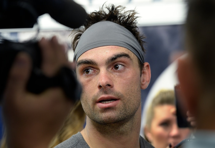 (Scott Sommerdorf   |  The Salt Lake Tribune)   Former Wisconsin QB Austin Kafentzis, takes questions after BYU football practice, Wednesday, September 13, 2017.