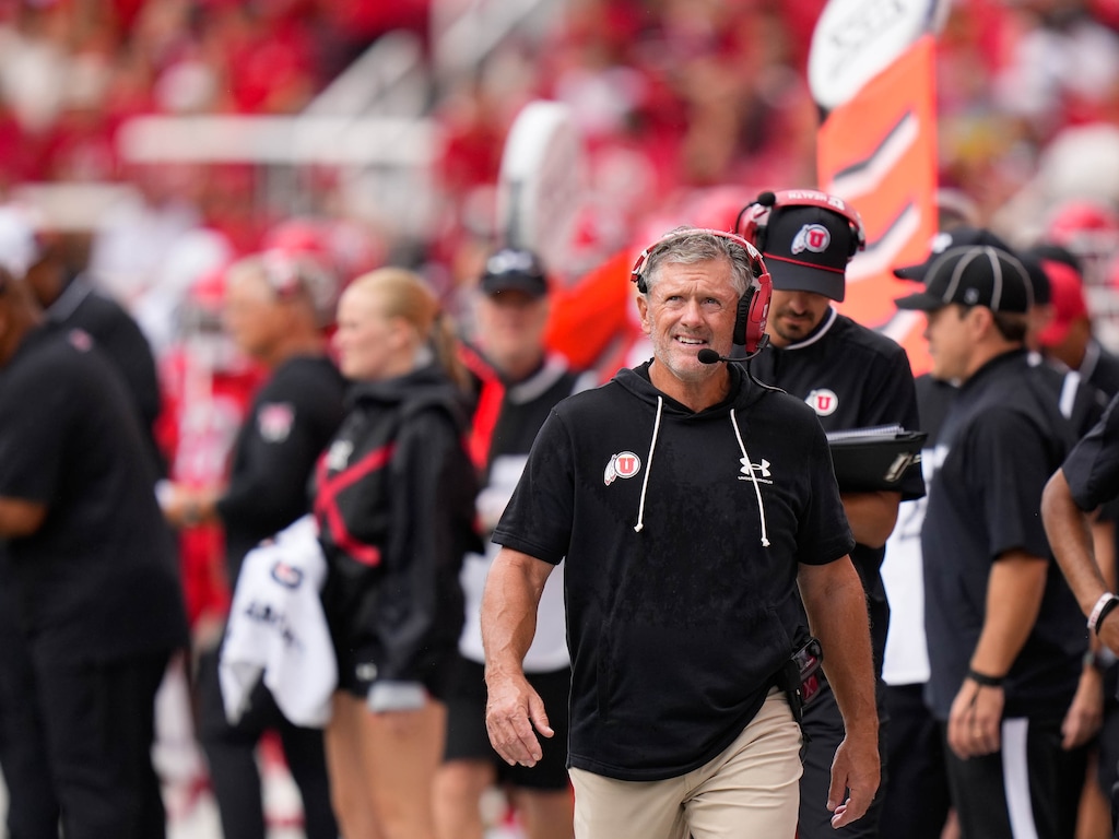(Francisco Kjolseth | The Salt Lake Tribune) Utah Coach Kyle Whittingham on the sidelines of Rice-Eccles Stadium.