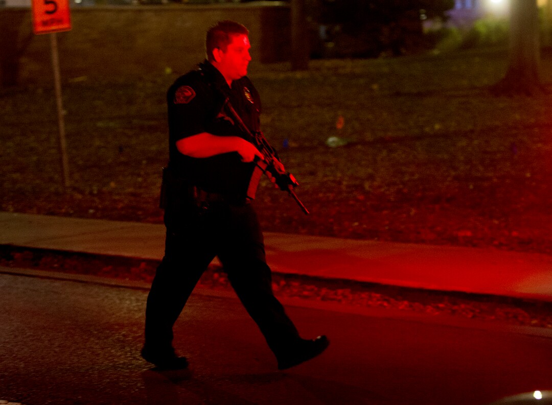 (Rick Egan  |  The Salt Lake Tribune) Police search for a gunman near Red Butte Garden on the University of Utah campus Monday, Oct. 30, 2017.