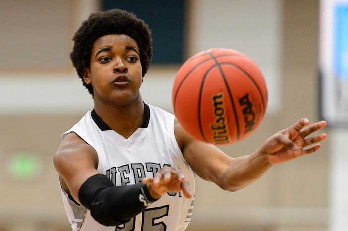 (Trent Nelson | The Salt Lake Tribune)  Riverton's Makenzie McCombs (35) passes as Riverton faces American Fork in the 6A High School Girls' Basketball Tournament at SLCC in Taylorsville, Tuesday Feb. 20, 2018.