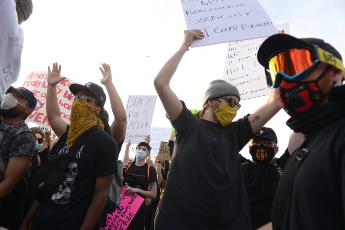 (Leah Hogsten  |  The Salt Lake Tribune)  Protest against police brutality in Salt Lake City on Monday, June 1, 2020.