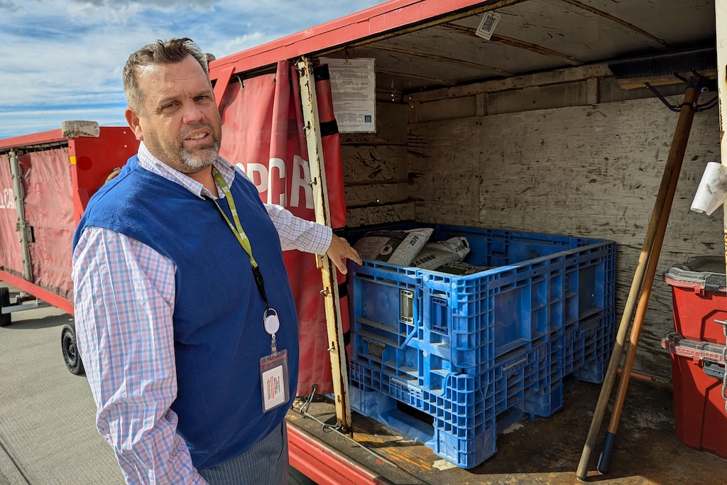 (Eric S. Peterson | The Utah Investigative Journalism Project) Environmental program manager Kevin Staples points out one of the 37 spills kits located at Salt Lake City International Airport.