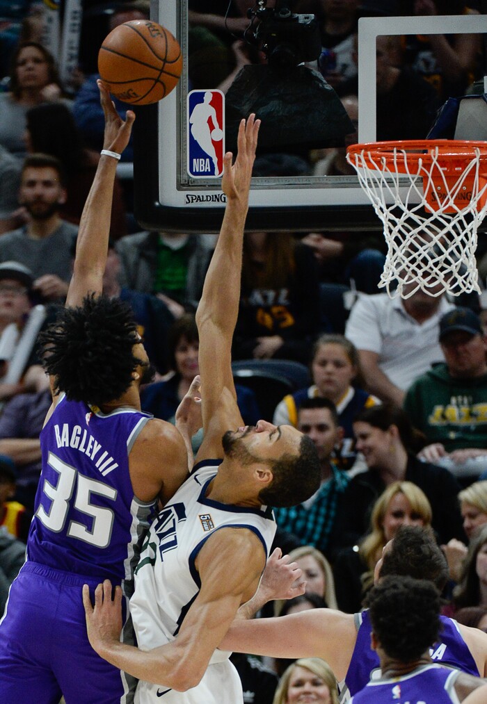 (Francisco Kjolseth  |  The Salt Lake Tribune)  as the Utah Jazz host the Sacramento Kings in their NBA game at Vivint Smart Home Arena Friday, April 5, 2019, in Salt Lake City.