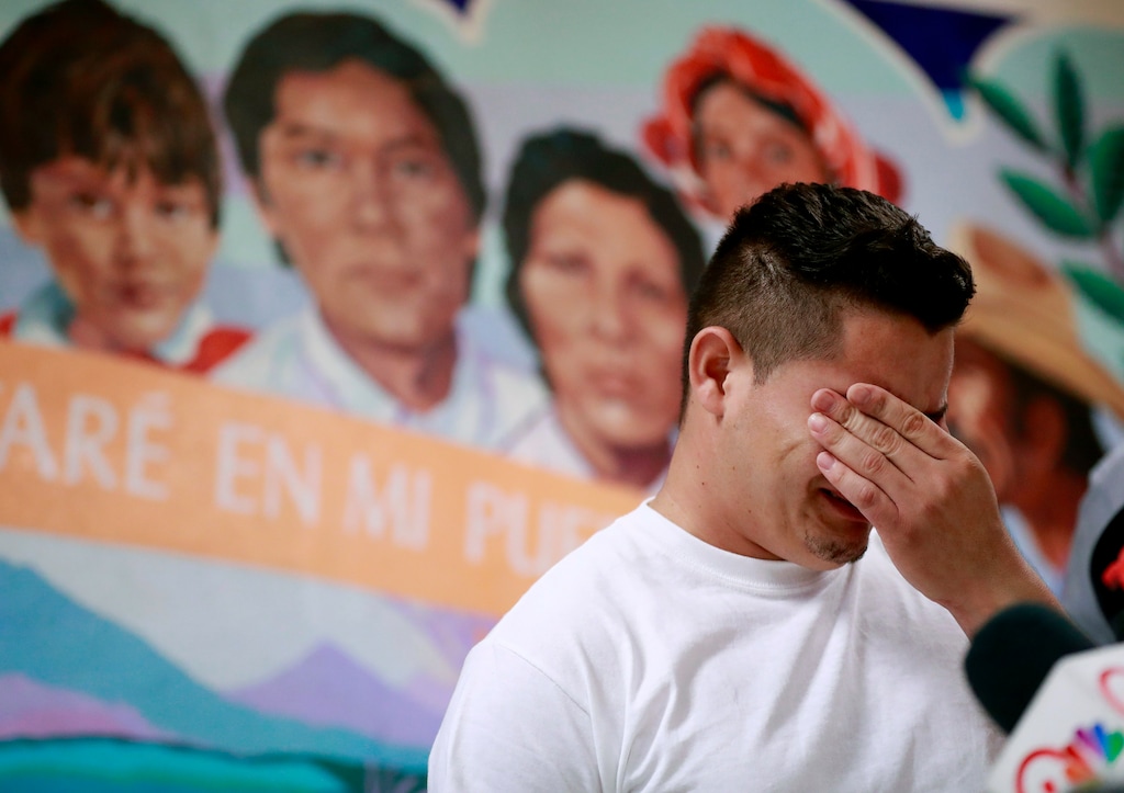 (Matt York  |  AP photo) In this June 25, 2018 file photo, Christian, from Honduras, recounts his separation from his child at the border during a news conference at the Annunciation House, in El Paso, Texas.  A judge has put off at least until Monday, July 9,  a ruling on a Trump administration request for more time to reunite more than 100 children under 5 who were separated from their parents after crossing the border. U.S. District Judge Dana Sabraw ordered the Justice Department to share a list of the 101 children by Saturday afternoon with the American Civil Liberties Union, which successfully sued the administration to force the young children and families to be reunited by Tuesday.