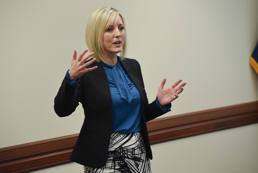 (Francisco Kjolseth  |  Tribune file photo) Salt Lake County Councilwoman Aimee Winder Newton is shown speaking to the Professional Republican Women of Utah in this Jan. 23, 2020, file photo at the state Capitol in Salt Lake City.