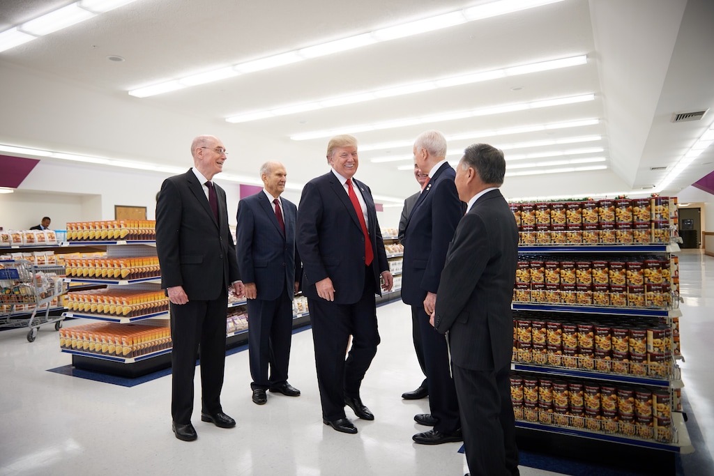 (The Church of Jesus Christ of Latter-day Saints)  President Donald J. Trump meets with leaders of The Church of Jesus Christ of Latter-day Saints at Welfare Square in 2017.