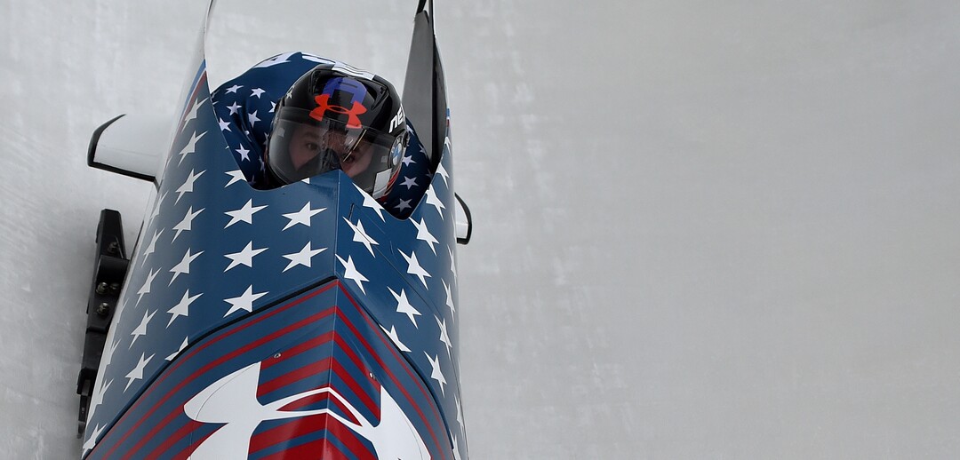 Steven Holcomb, front, and  Carlo Valdesfahren  of the US, compete during  the 2-man  bob race at the Bob World Cup in Altenberg, Germany, Saturday, Jan. 7, 2017.  (Arno Burgi/dpa via AP)