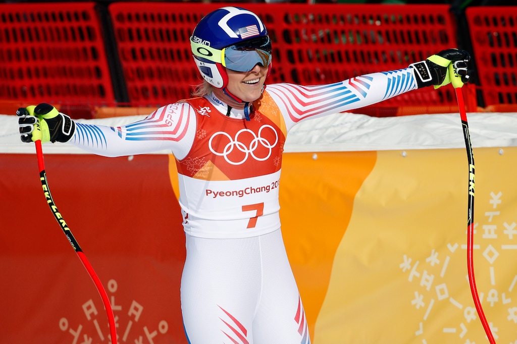 United States' Lindsey Vonn smiles in the finish area after competing in the women's downhill at the 2018 Winter Olympics in Jeongseon, South Korea, Wednesday, Feb. 21, 2018. (AP Photo/Christophe Ena)