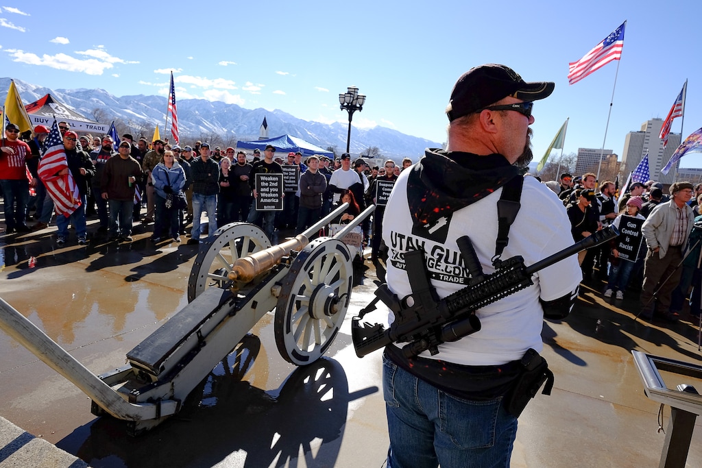 (Francisco Kjolseth  |  The Salt Lake Tribune) Hundreds of pro gun proponents gather at the Utah Capitol in Salt Lake City on Saturday, Feb. 8, 2020.