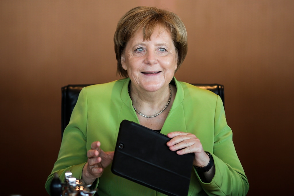 German Chancellor Angela Merkel attends the weekly cabinet meeting of the German government at the chancellery in Berlin, Wednesday, May 9, 2018. (AP Photo/Markus Schreiber)