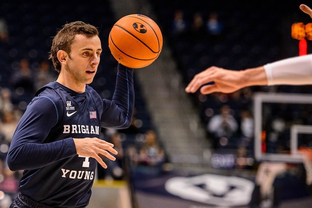 (Trent Nelson | The Salt Lake Tribune)  Brigham Young Cougars guard Nick Emery (4) as the BYU men's basketball team plays a scrimmage game known as the Cougar Tipoff, in Provo, Wednesday October 25, 2017.