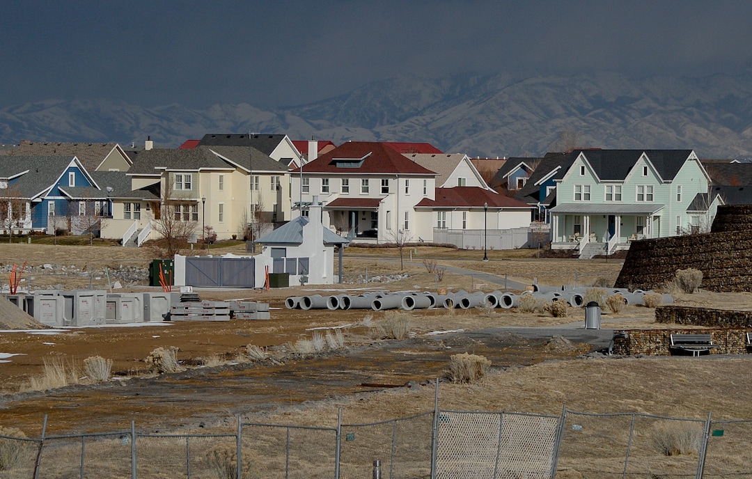 (Francisco Kjolseth  |  The Salt Lake Tribune) Ongoing development takes shape around Oquirrh Lake at Daybreak on Thursday, Jan. 9, 2020. Daybreak, the 4,100-acre master planned community in South Jordan, illustrates the idea of blending higher density housing and walkable community design with ample amounts of open space. That "smart growth" land use approach is being required by Salt Lake County for a proposed development called Olympia Hills, a 933-acre residential and commercial project proposed west of Herriman.