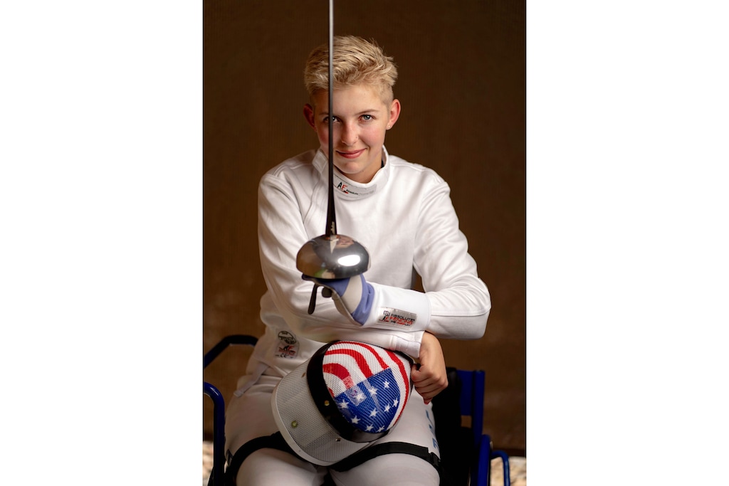 (Francisco Kjolseth | The Salt Lake Tribune) Shelby Jensen of Salt Lake City will be competing in wheelchair fencing — saber, epee and foil — in the Paralympics in Tokyo. She is ranked No. 1 in saber in the USA and No. 2 in the other two. She can stand but uses a wheelchair after having a stroke when she was 7.