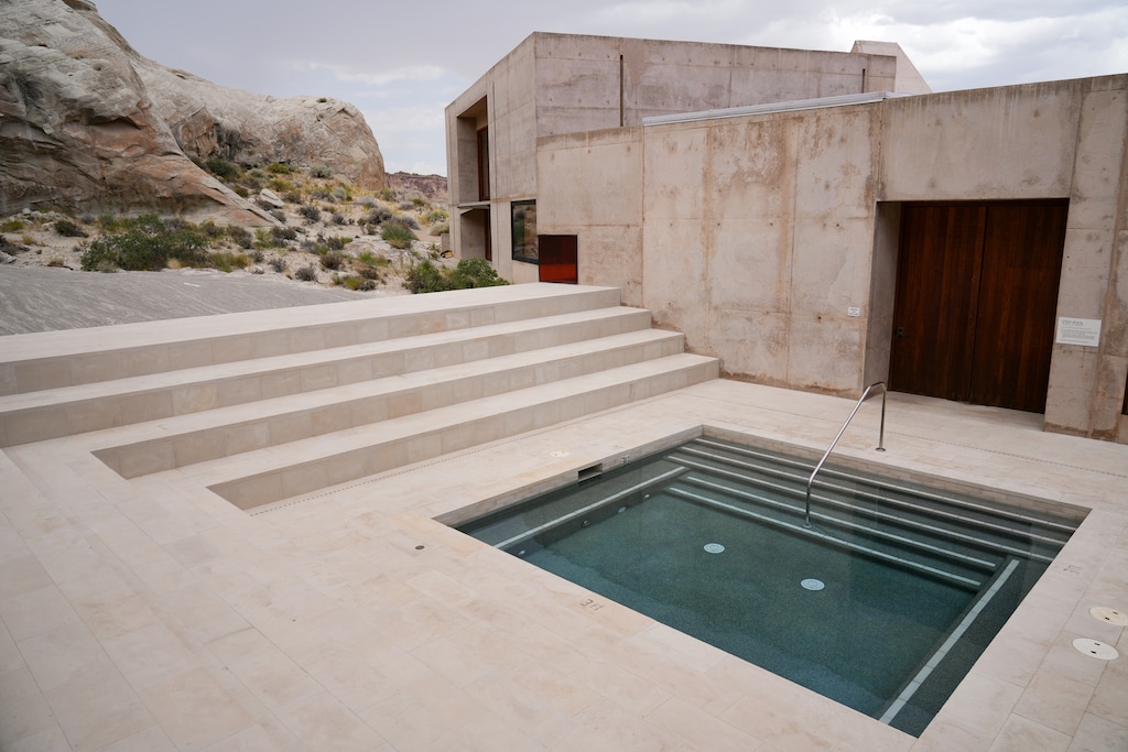 (Bethany Baker | The Salt Lake Tribune) The step pool at Amangiri resort in 2023. The same pool is featured in an ad for Alo Yoga's "Alo + Kendall" collection. 