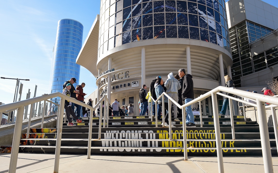 (Chris Samuels | The Salt Lake Tribune) Fans line up before the opening of NBA Crossover in Salt Lake City, Friday, Feb. 17, 2023.