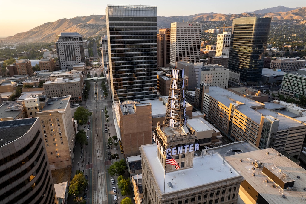 (Francisco Kjolseth  |  The Salt Lake Tribune) Downtown Salt Lake City is pictured in July 2024. A new report says many growth opportunities await the heart of Utah's capital.