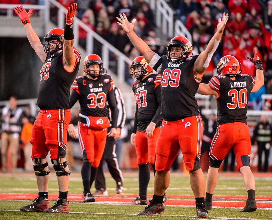 Matt Gay (97) makes a field goal from 55 yards as the Utah Utes host the Oregon Ducks, NCAA football at Rice-Eccles Stadium.