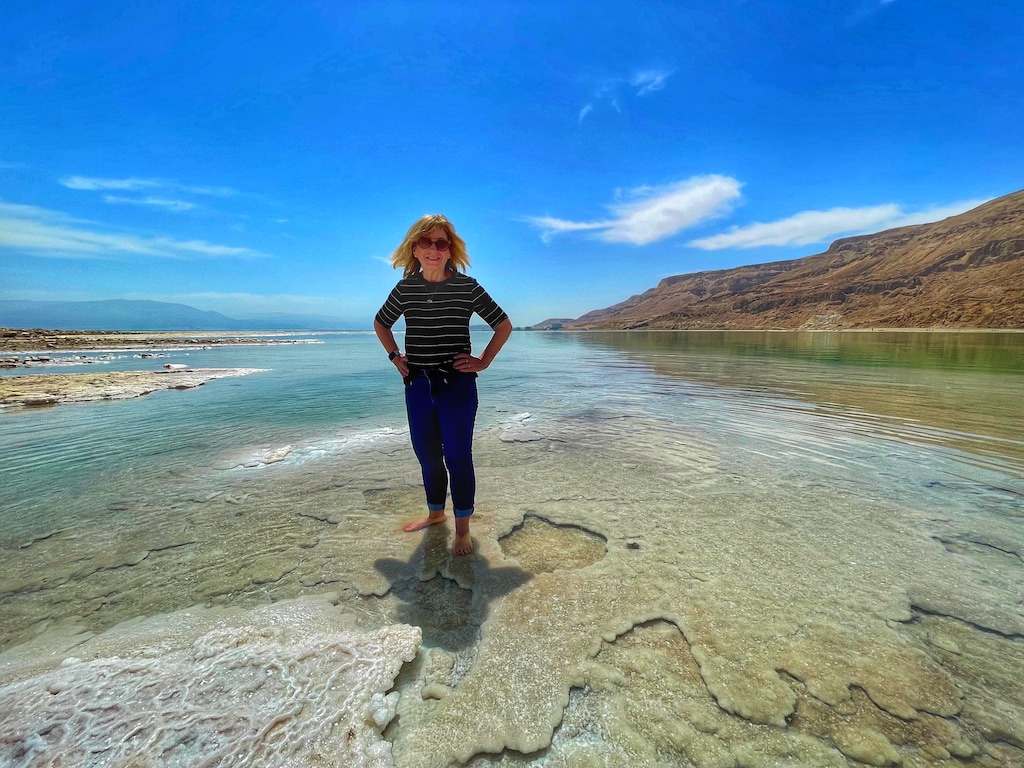 (Michael Stack | Special to The Tribune)
Tribune religion reporter Peggy Fletcher Stack healing her feet in the salty Dead Sea on Saturday, April 16, 2022.