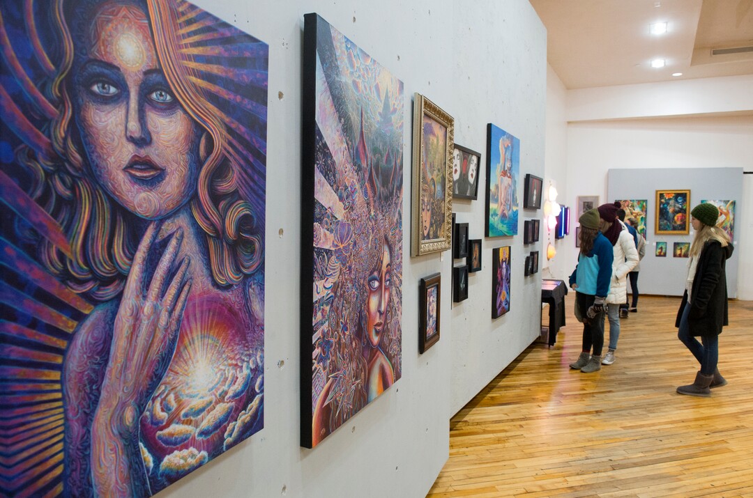 (Rick Egan  |  The Salt Lake Tribune)      Participants of the monthly gallery stroll, check out the art at the Urban Arts Gallery, on Rio Grande Street, Friday, Nov. 16, 2018.