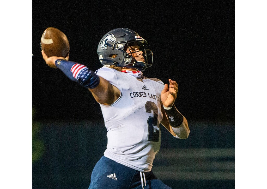 (Rick Egan | The Salt Lake Tribune) Quarterback Jaxson Dart throws a pass for Corner Canyon on Friday, Aug. 28, 2020.